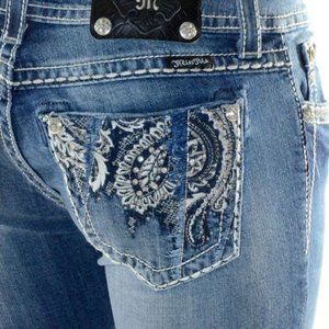 MISS ME Jeans Sz 30 Arabesque Pocket Bling Boot